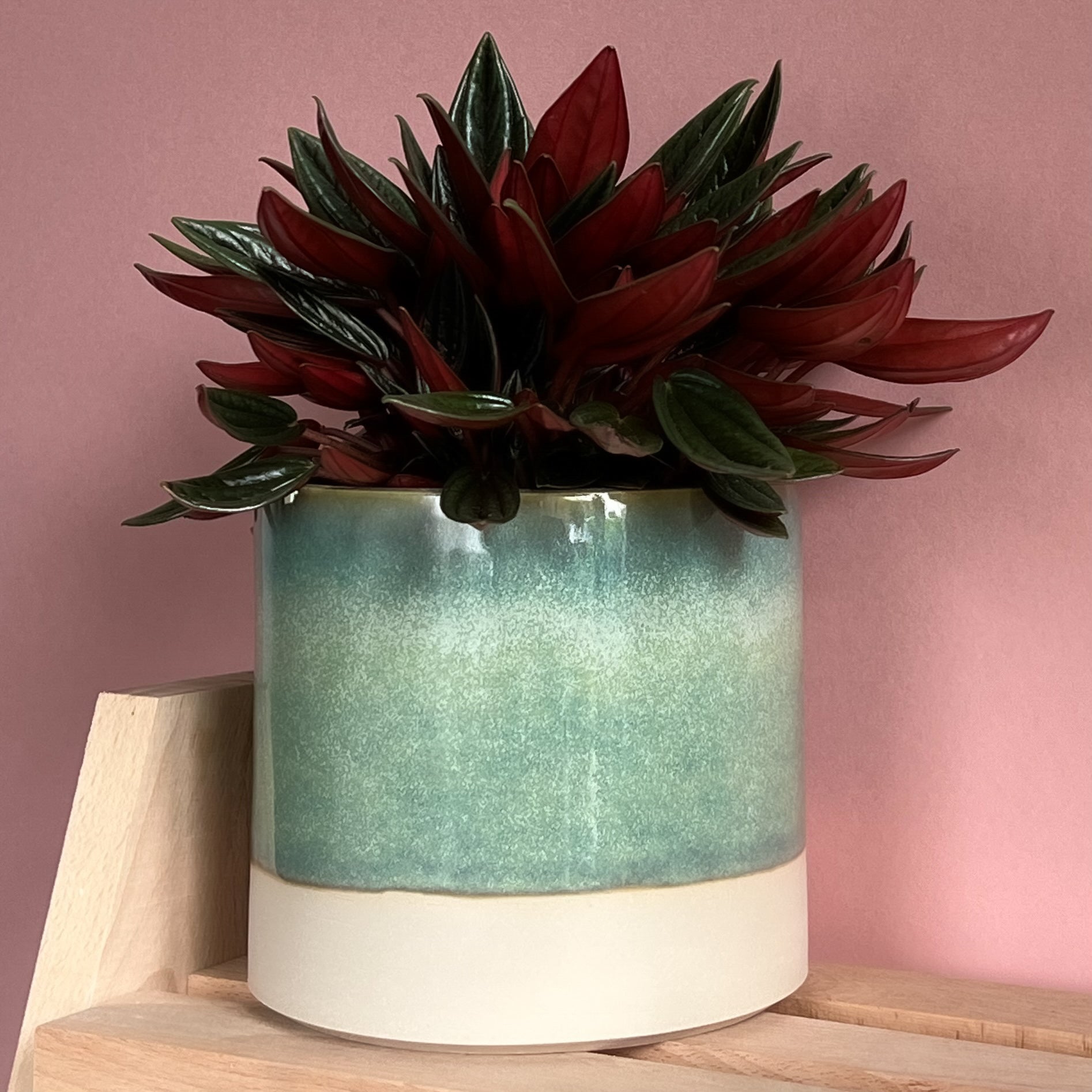 indoor plant pots uk Handmade Ceramic Indoor Plant Pot in Teal Green
