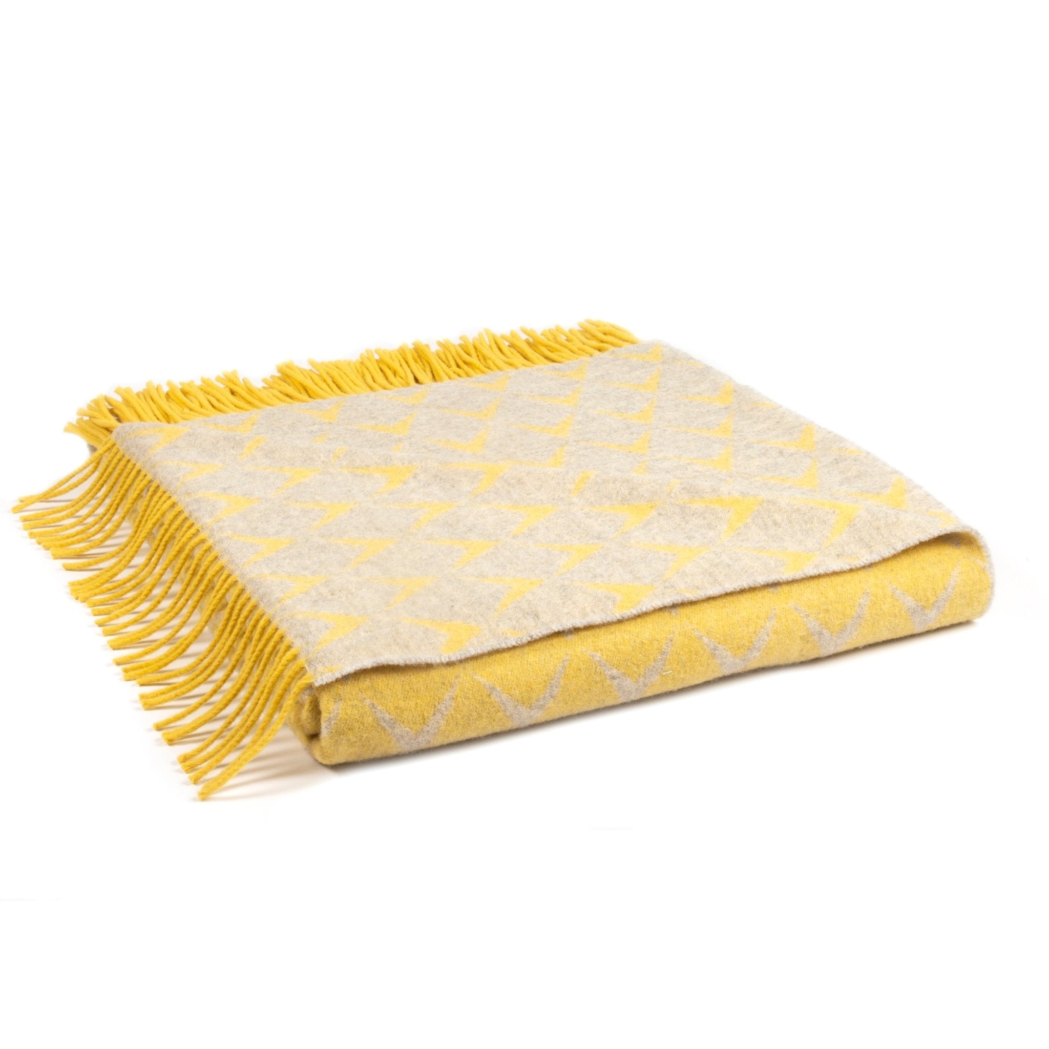 Lemon Yellow Grey Merino Soft Wool Blanket